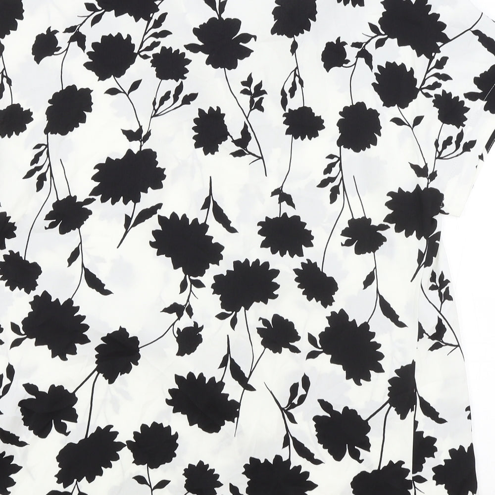 Marks and Spencer Womens White Floral Polyester Basic Blouse Size 8 V-Neck