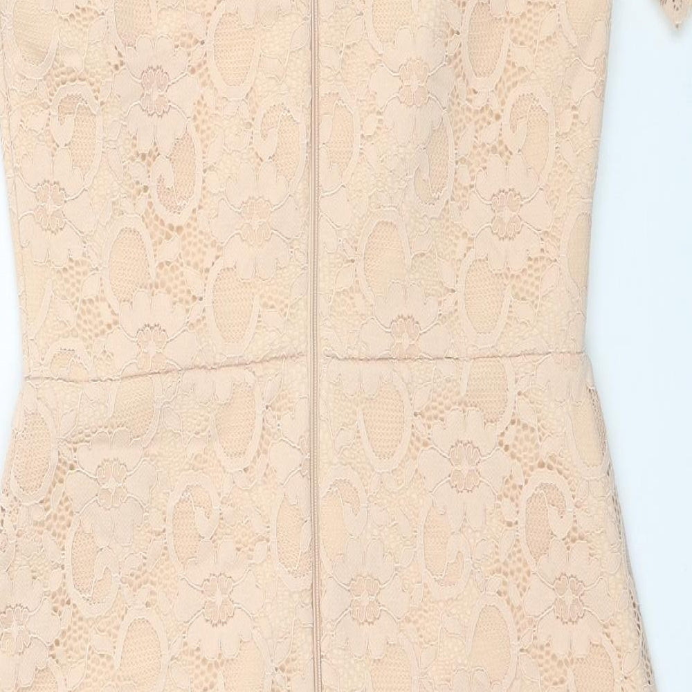 ASOS Womens Beige Floral Polyester Pencil Dress Size 10 Round Neck Zip