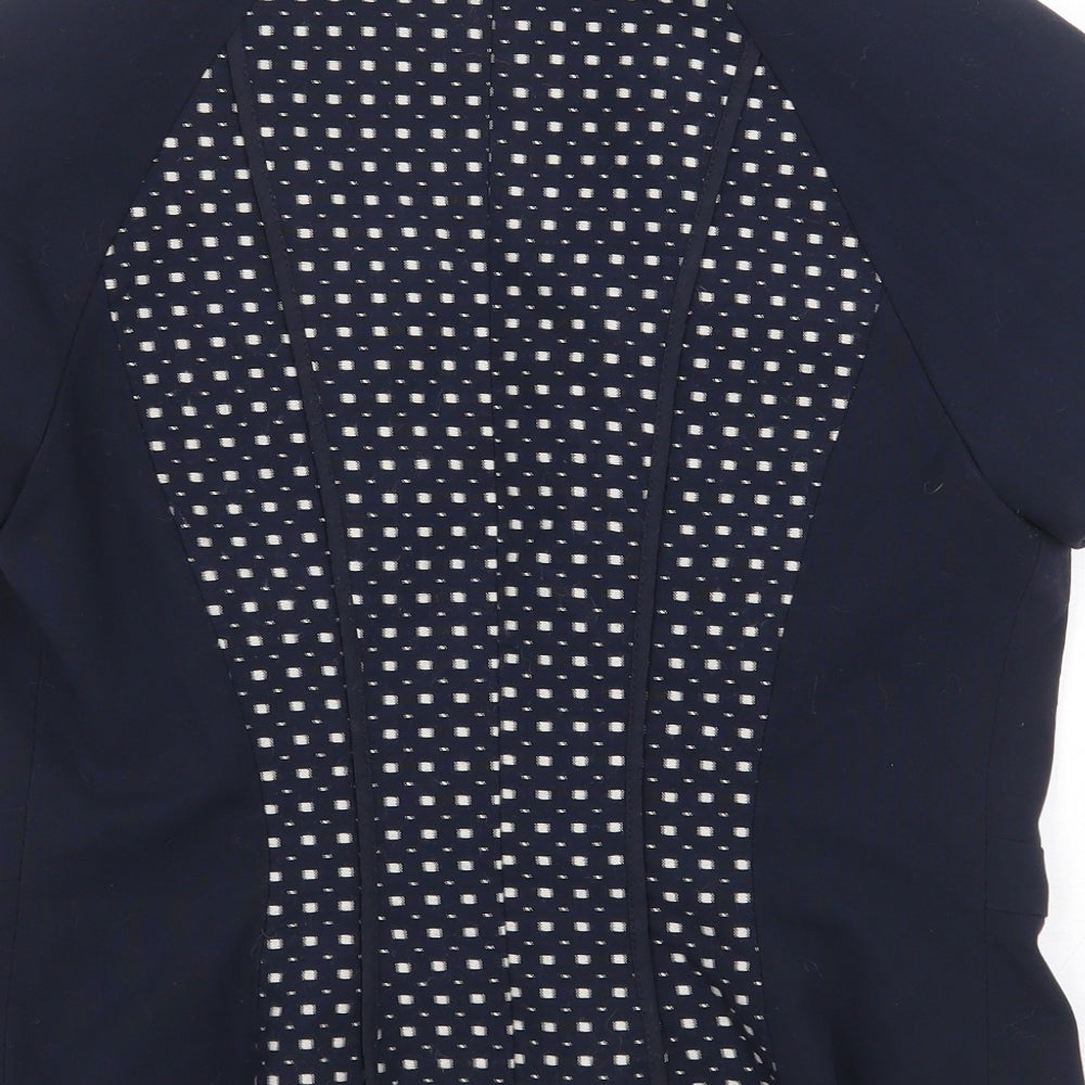 Marks and Spencer Womens Blue Geometric Jacket Blazer Size 8 Hook & Eye