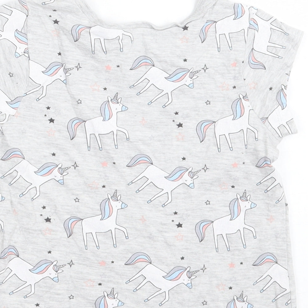 George Girls Grey Geometric Cotton Basic T-Shirt Size 12-18 Months Crew Neck Pullover - Unicorn Print
