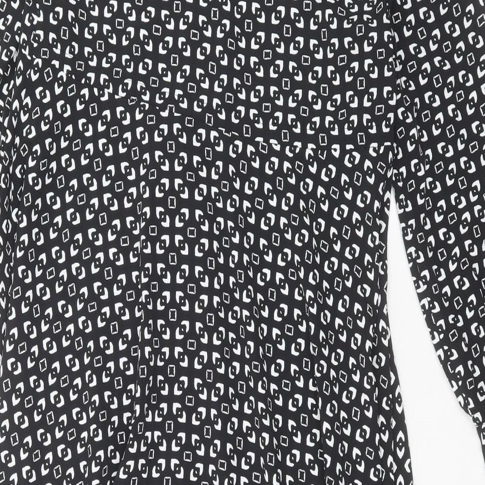 Marks and Spencer Womens Black Geometric Polyester A-Line Size 6 Collared Button
