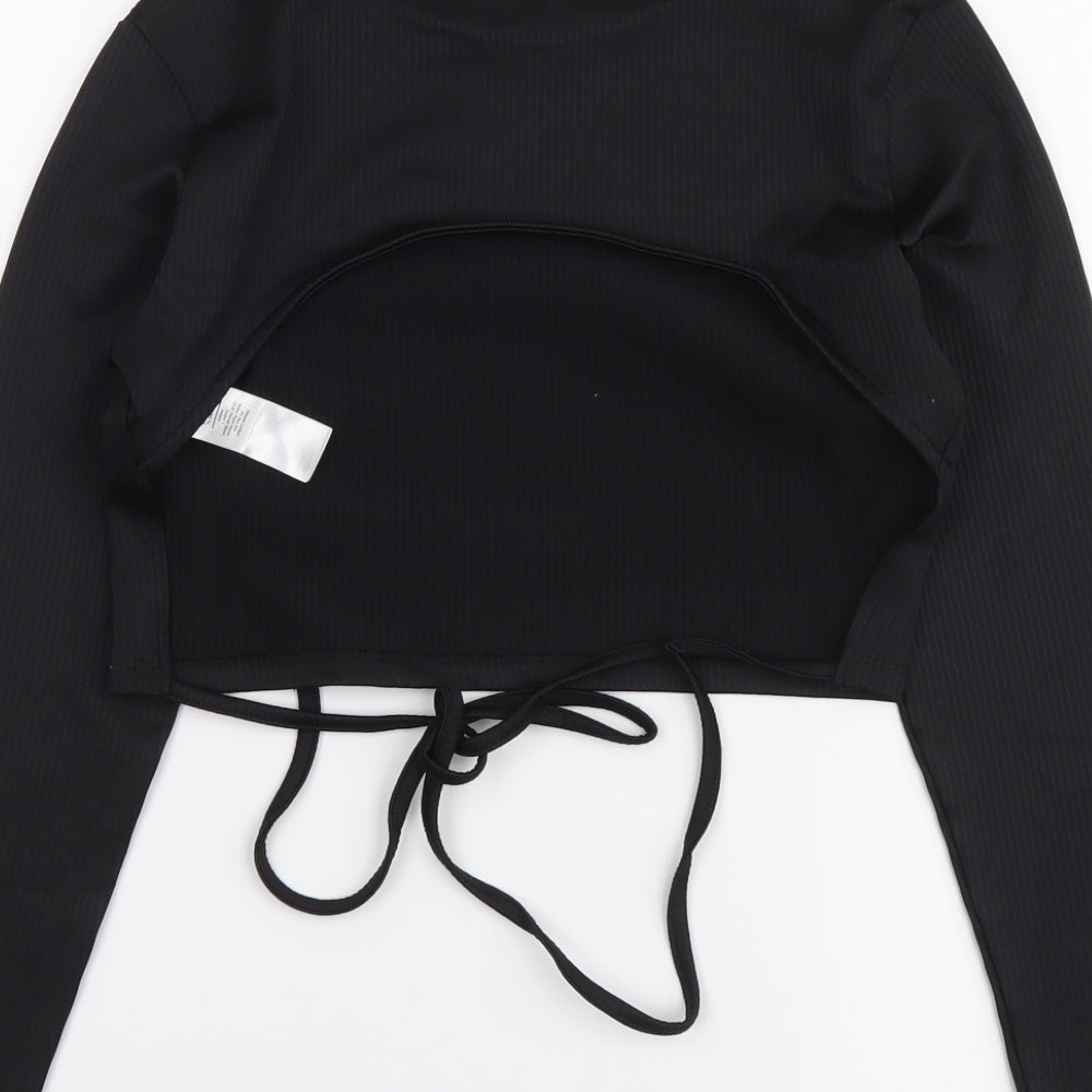 Primark Womens Black Polyester Cropped Blouse Size XS Round Neck