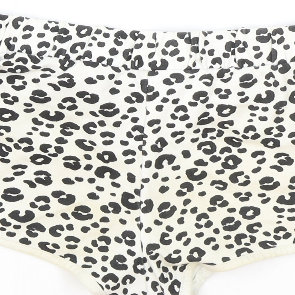 Marks and Spencer Girls White Animal Print Cotton Hot Pants Shorts Size 7-8 Years Regular Drawstring
