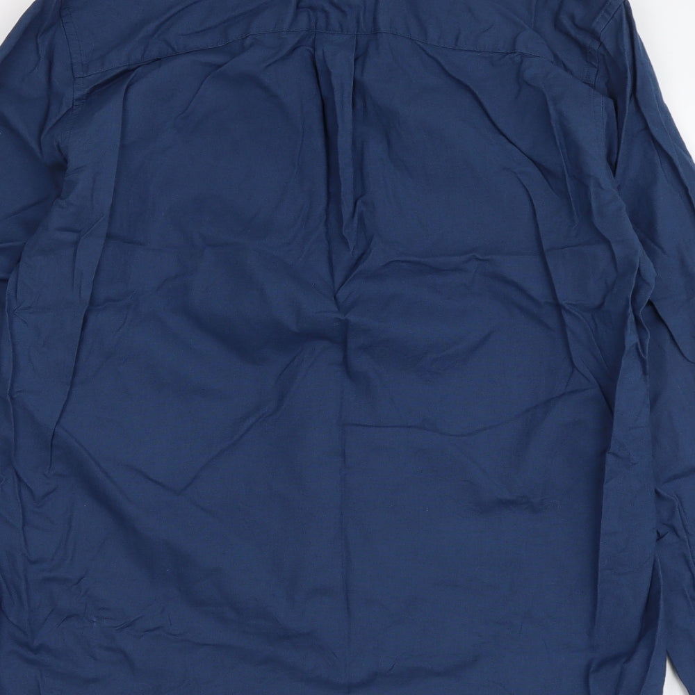 Easy Mens Blue Cotton Button-Up Size L Collared Button