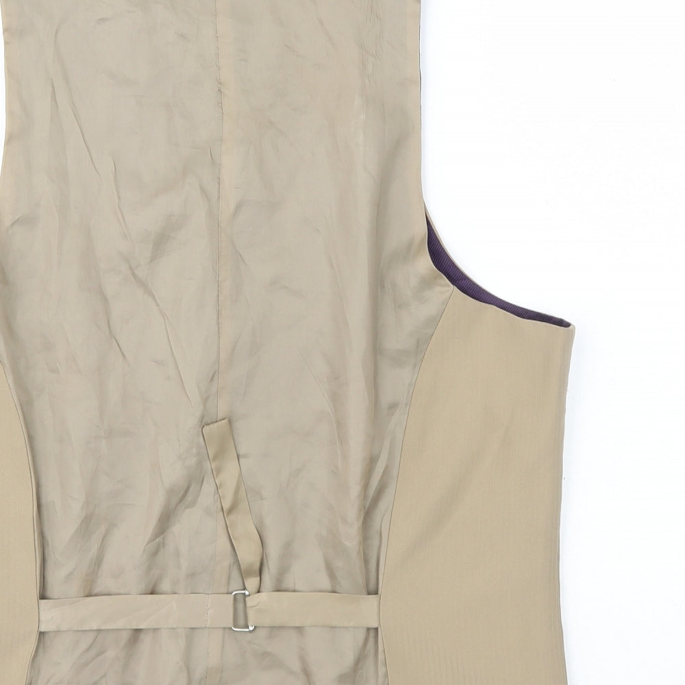 Pierre Remon Mens Beige Striped Polyester Jacket Suit Waistcoat Size XL