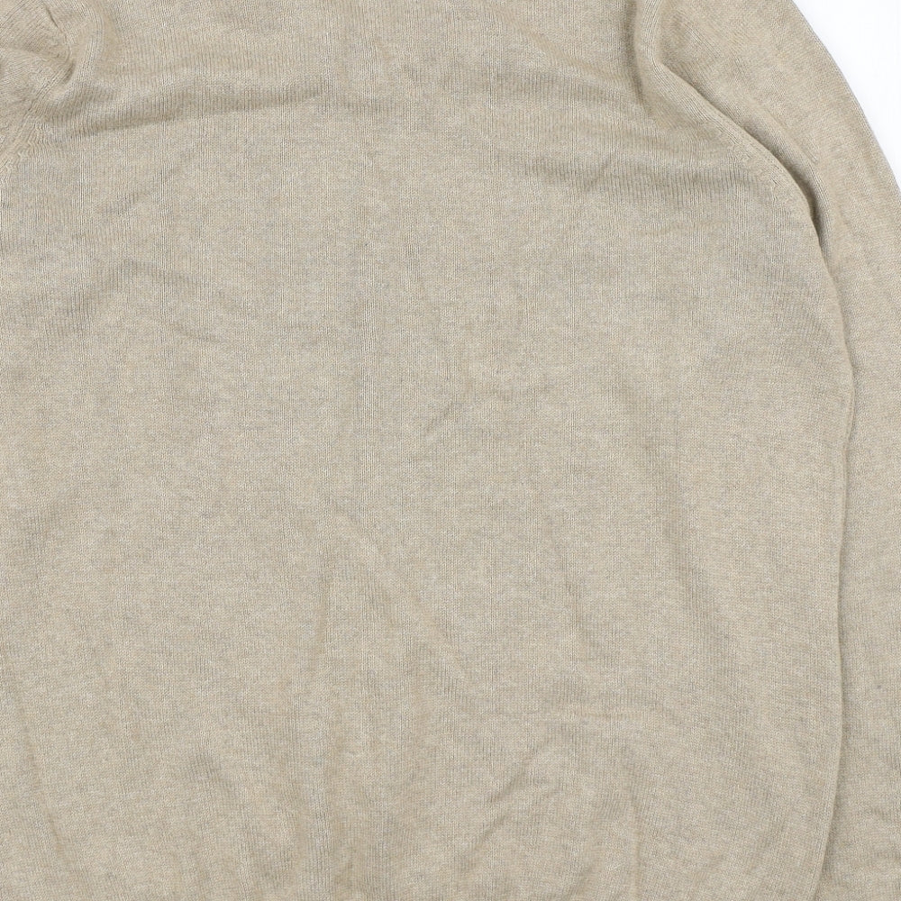Marks and Spencer Mens Beige V-Neck Cotton Pullover Jumper Size M