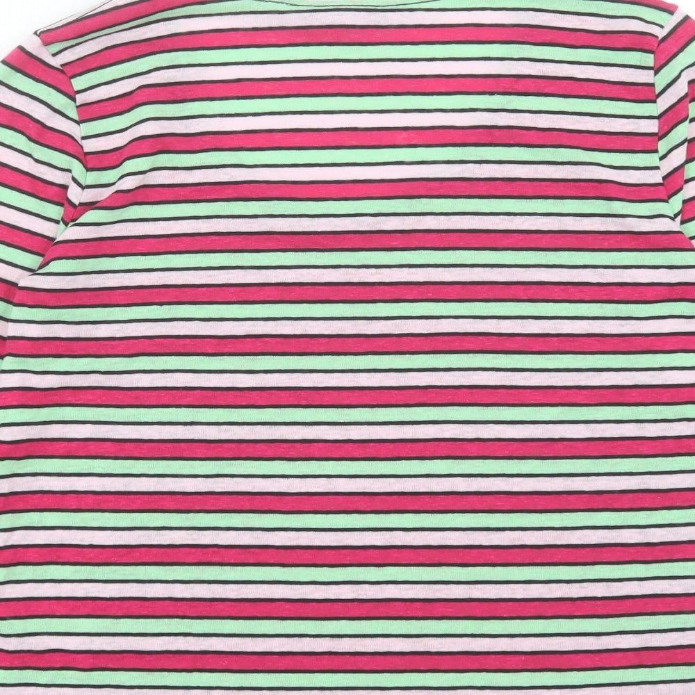 Marks and Spencer Womens Pink Striped Linen Basic T-Shirt Size 6 Scoop Neck