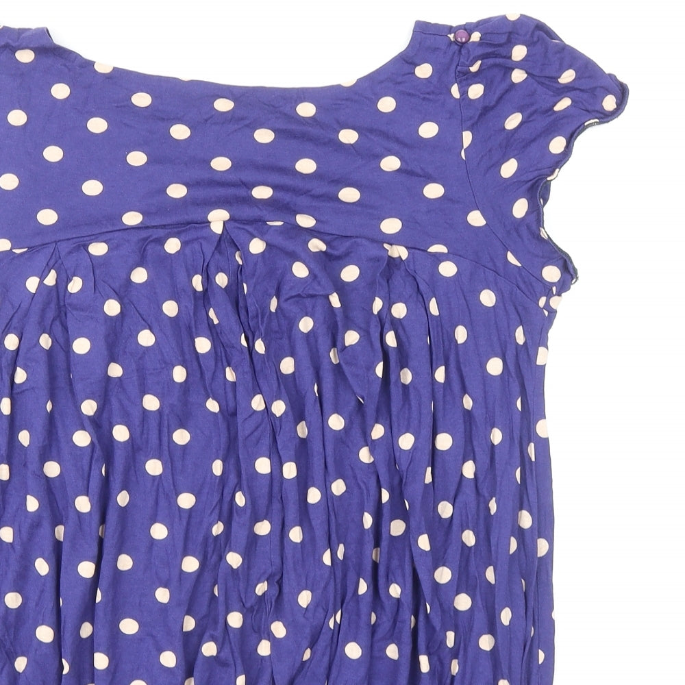 Topshop Womens Blue Polka Dot Viscose Basic Blouse Size 14 Boat Neck