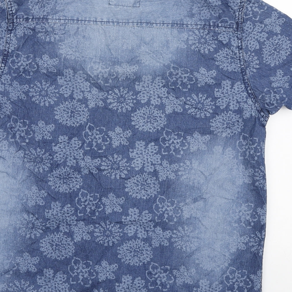 SoulCal&Co Mens Blue Floral Cotton Button-Up Size M Collared Button
