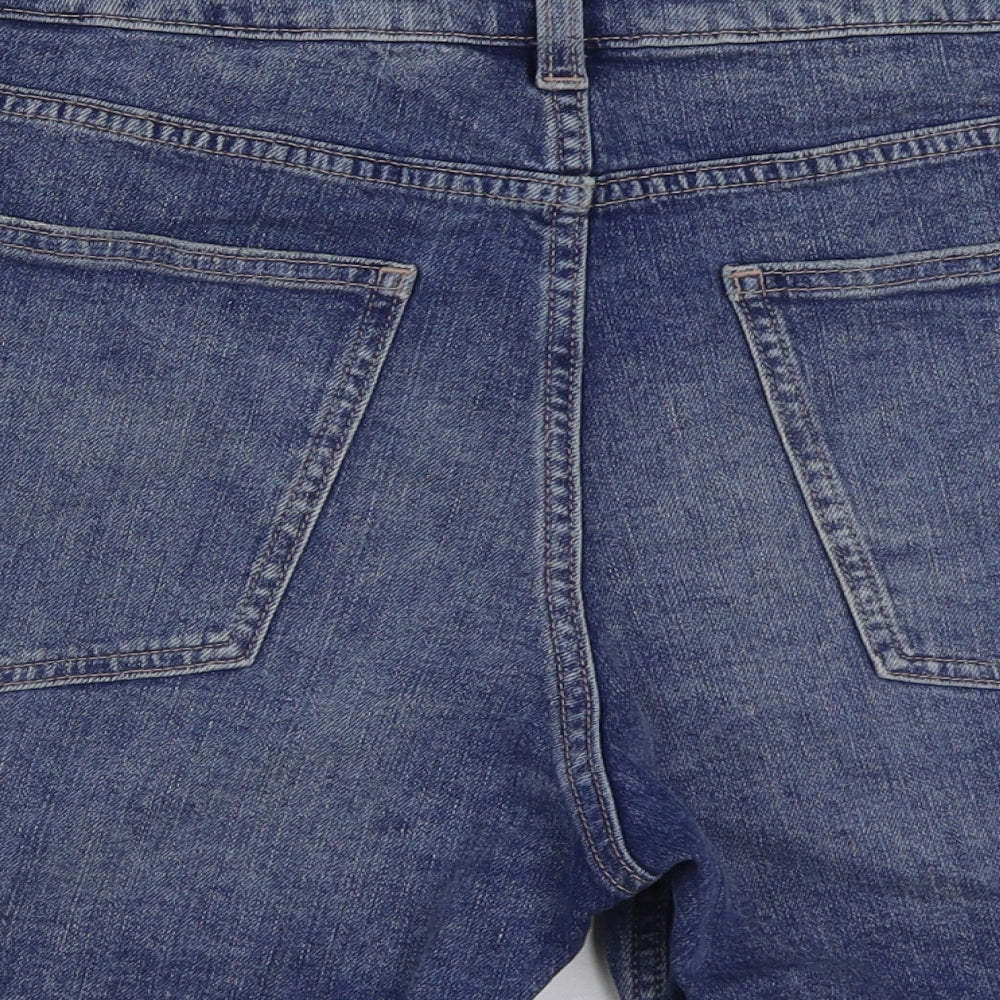 Marks and Spencer Womens Blue Cotton Bermuda Shorts Size 16 L5 in Regular Button - Distressed