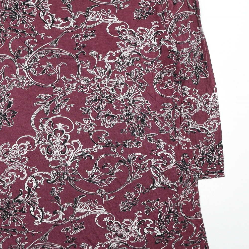 NEXT Womens Red Floral Polyester Tunic T-Shirt Size 10 Boat Neck - Lace Detail