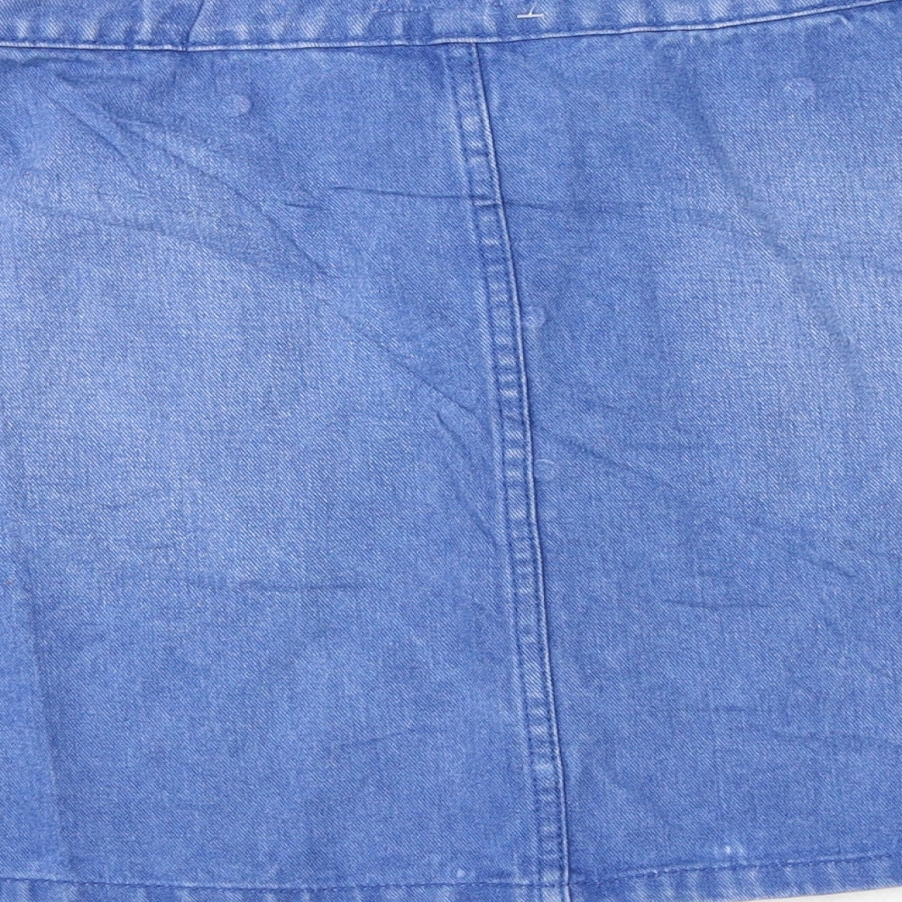 Primark Womens Blue Cotton A-Line Skirt Size 10 Button