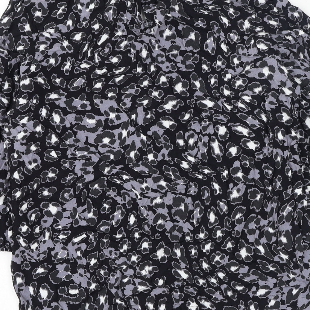 Marks and Spencer Womens Black Animal Print Viscose Basic Blouse Size 8 Round Neck - Leopard Print