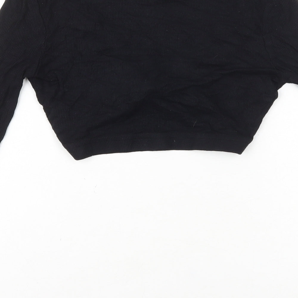 PRETTYLITTLETHING Womens Black Viscose Cropped T-Shirt Size 4 V-Neck