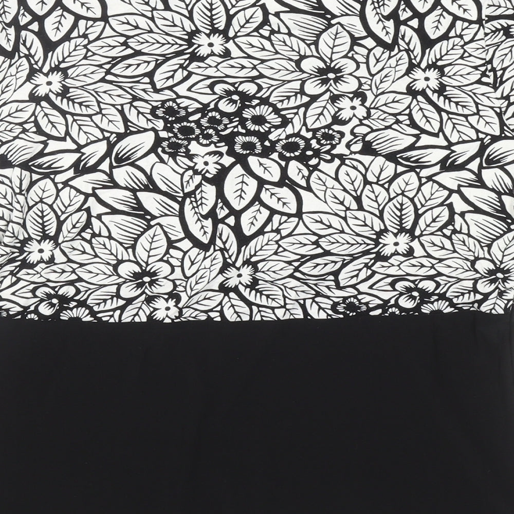 BASSINI Womens Black Floral Polyester Basic Blouse Size 14 Square Neck