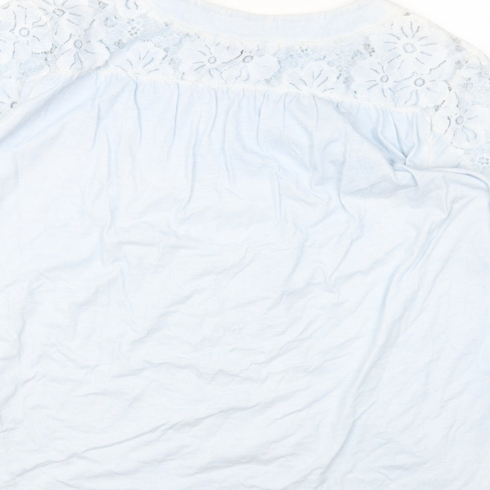 Joe Browns Womens Blue Cotton Basic T-Shirt Size 14 V-Neck - Lace Detail