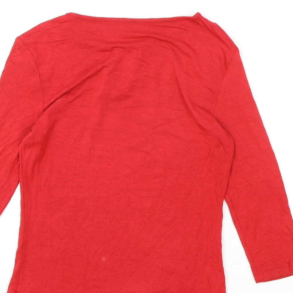 Preworn Womens Red Modal Basic T-Shirt Size S Round Neck - Keyhole