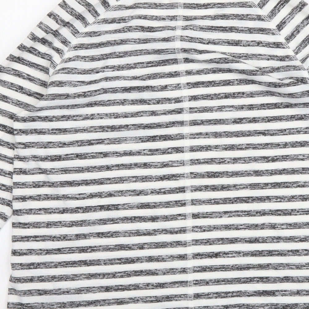 Marks and Spencer Womens Grey Striped Polyester Basic T-Shirt Size 8 Round Neck