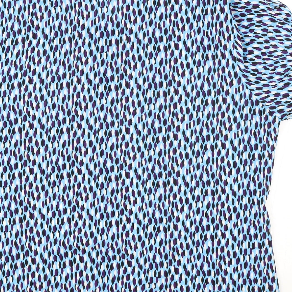 Business Boutique Womens Blue Geometric Polyester Basic Button-Up Size 20 Collared