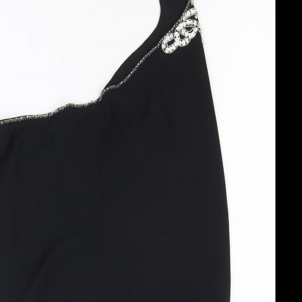 NEXT Womens Black Polyester Basic T-Shirt Size 16 One Shoulder