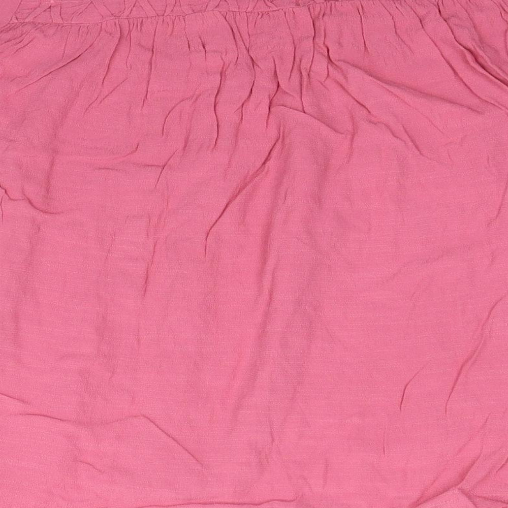 Marks and Spencer Womens Pink Viscose Basic Button-Up Size 8 Scoop Neck