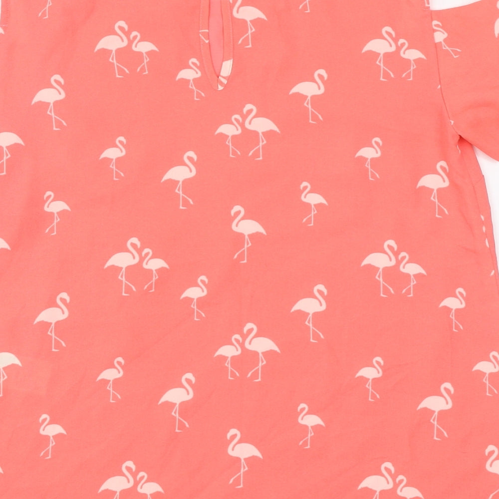 Oasis Womens Pink Geometric Polyester Jersey Tank Size 8 Round Neck - Cold Shoulder Flamingo Print