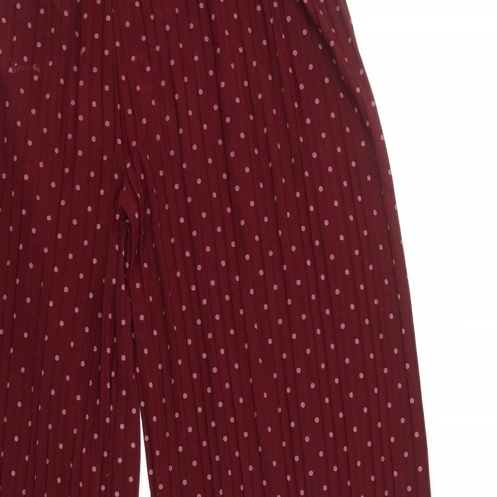 Preworn Womens Red Polka Dot Polyester Trousers Size 10 L26 in Regular