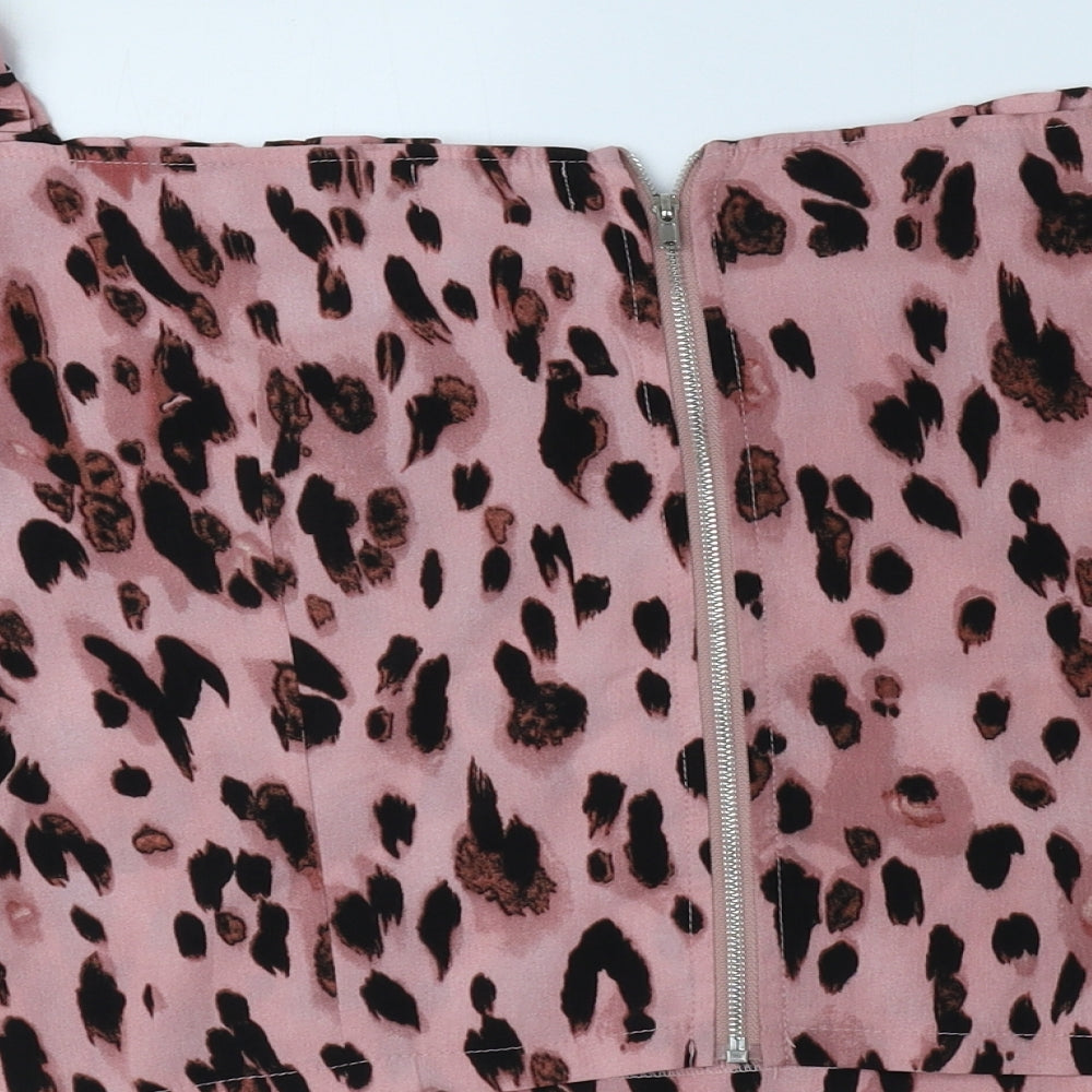 PRETTYLITTLETHING Womens Pink Animal Print Polyester Cropped Blouse Size 16 Off the Shoulder - Leopard Print