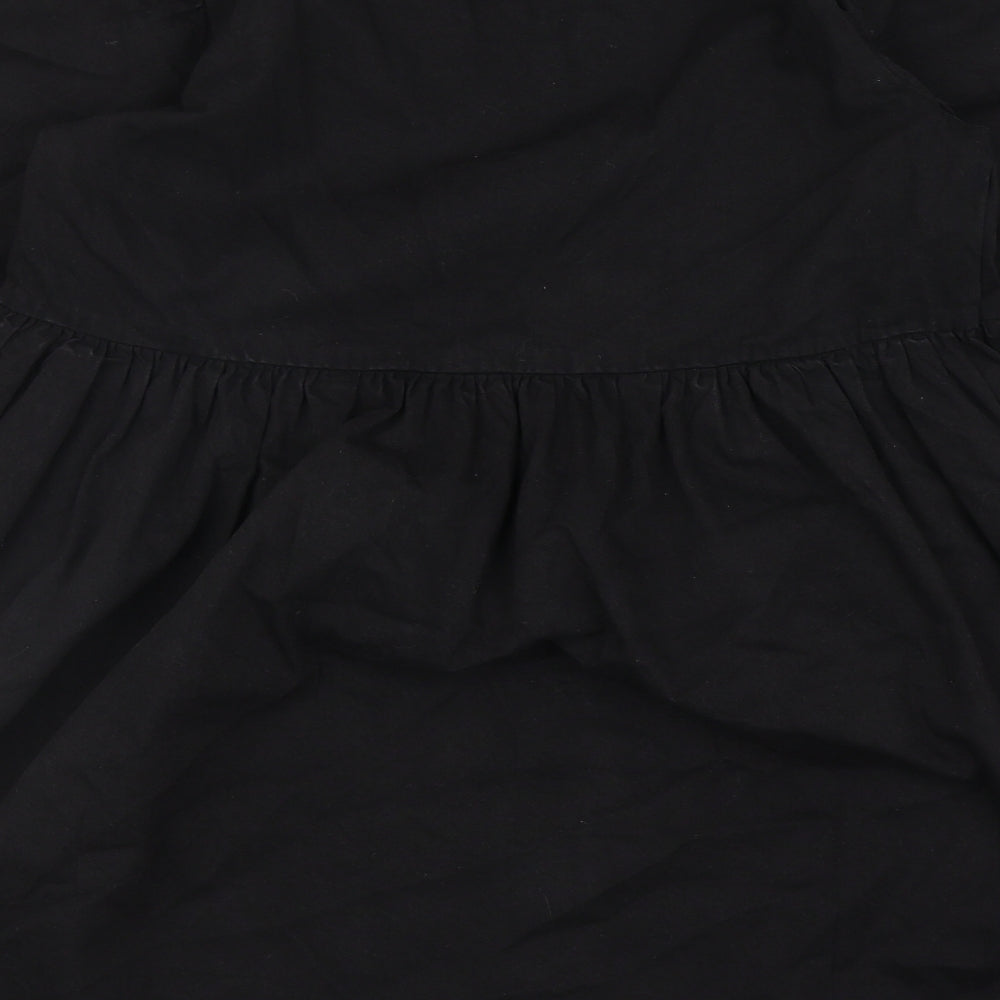 Denim & Co. Womens Black Cotton Fit & Flare Size 14 Round Neck Button