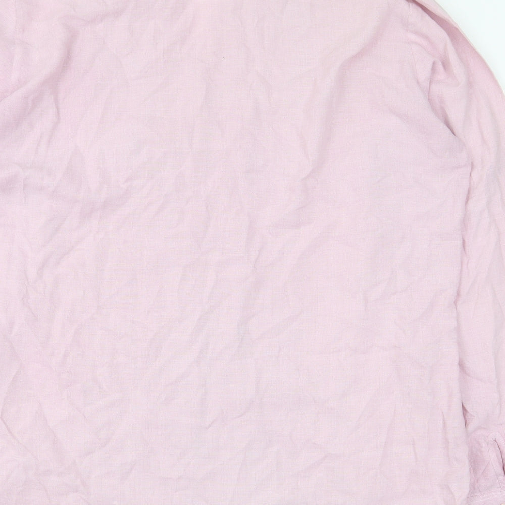 Marks and Spencer Womens Pink Viscose Basic Button-Up Size 12 V-Neck
