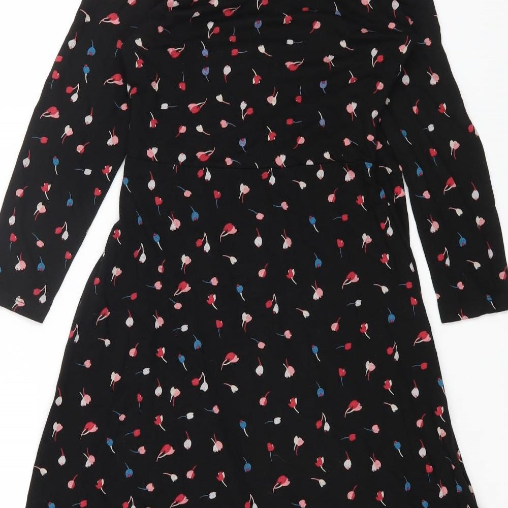 Marks and Spencer Womens Black Geometric Viscose A-Line Size 8 Scoop Neck Pullover