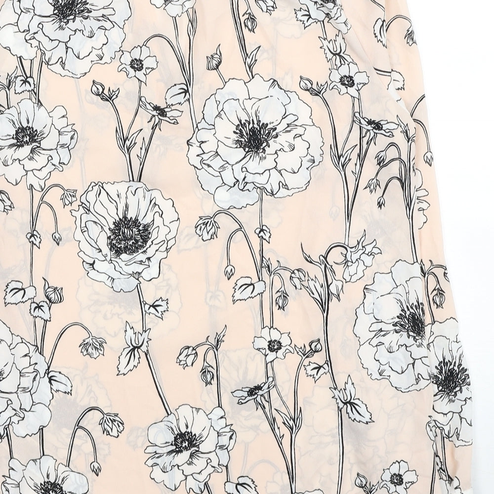 Marks and Spencer Womens Beige Floral Polyester Basic Blouse Size 8 V-Neck