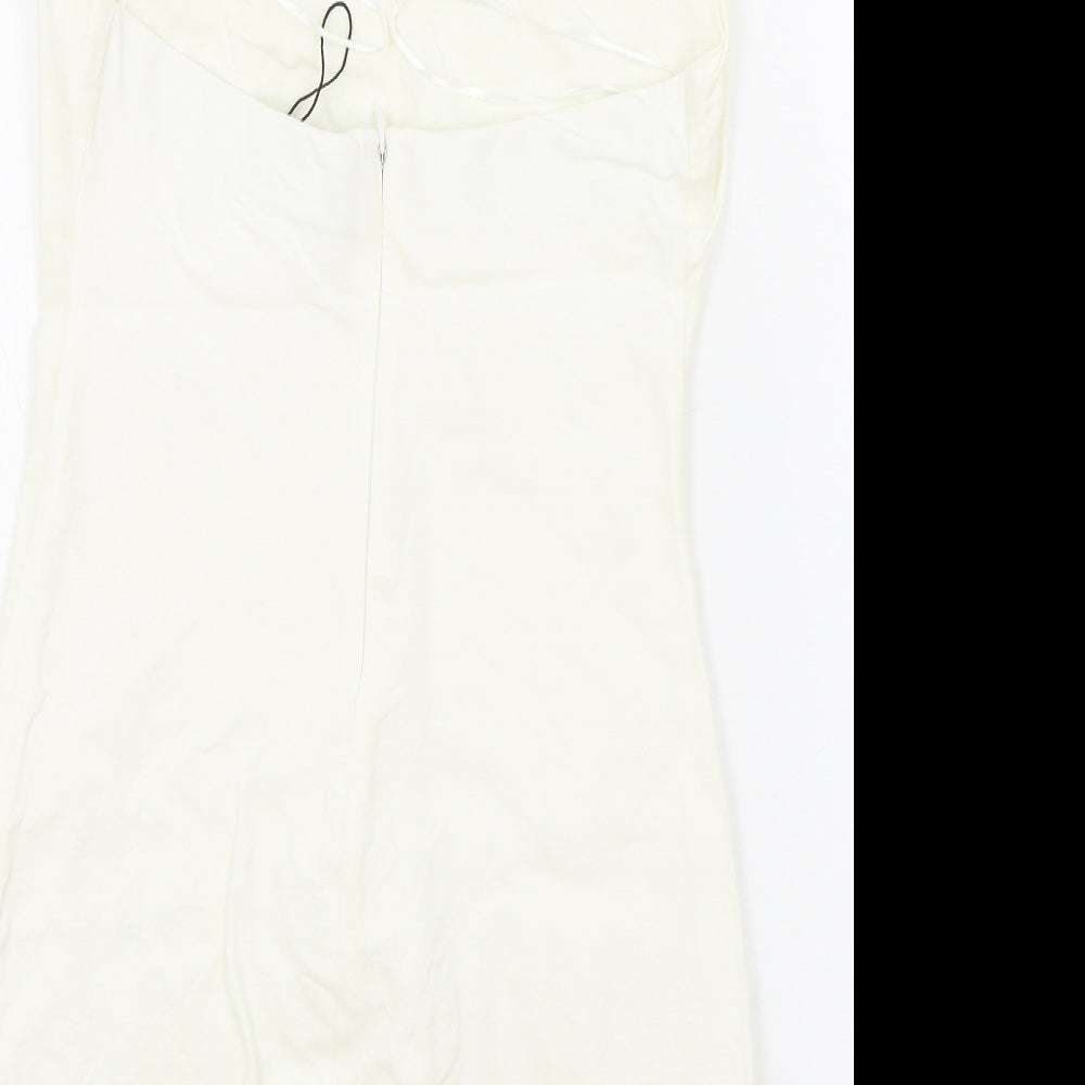 Zara Womens White Viscose Mini Size 10 Square Neck Zip