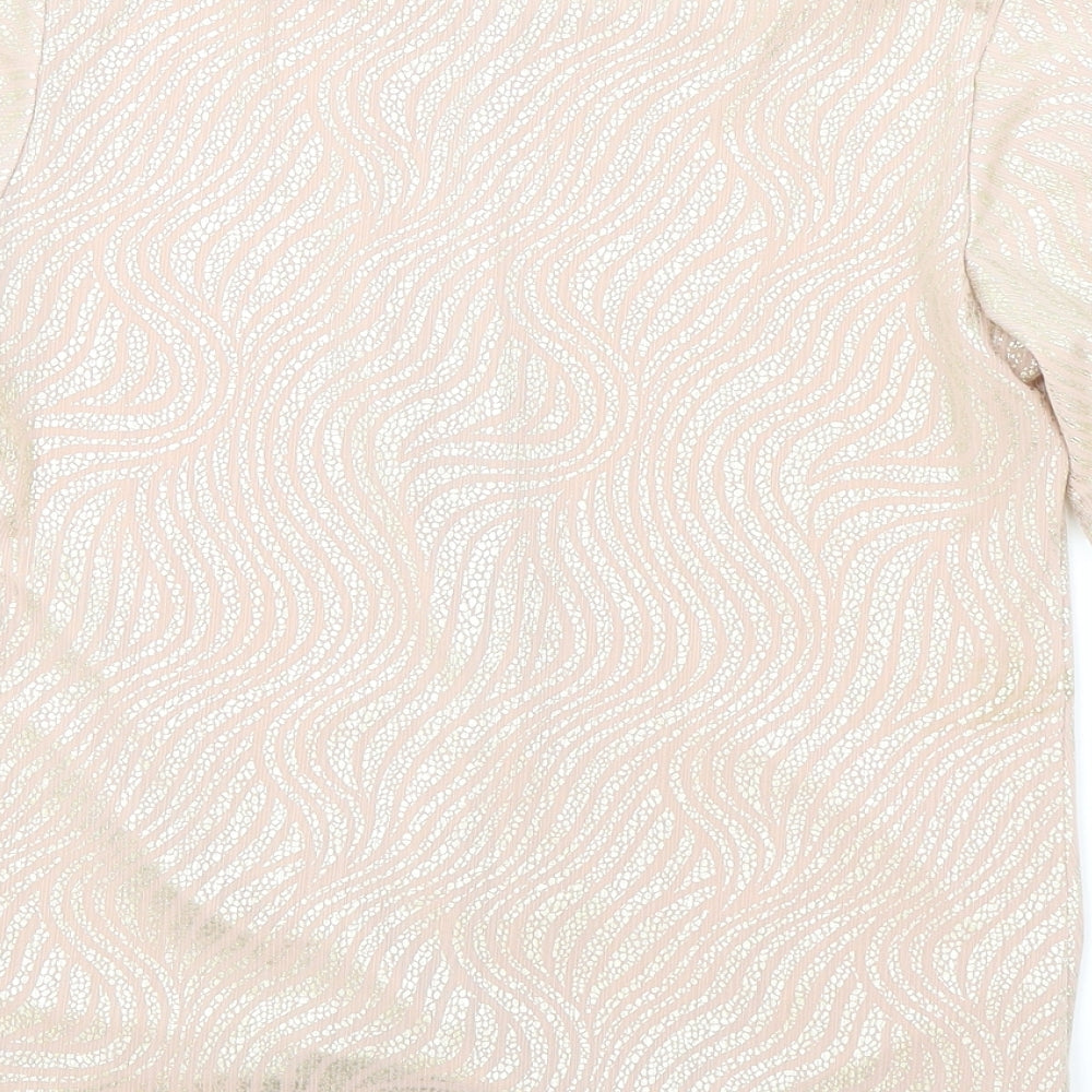 M&Co Womens Pink Geometric Polyester Basic T-Shirt Size 8 Round Neck - Knot Detail