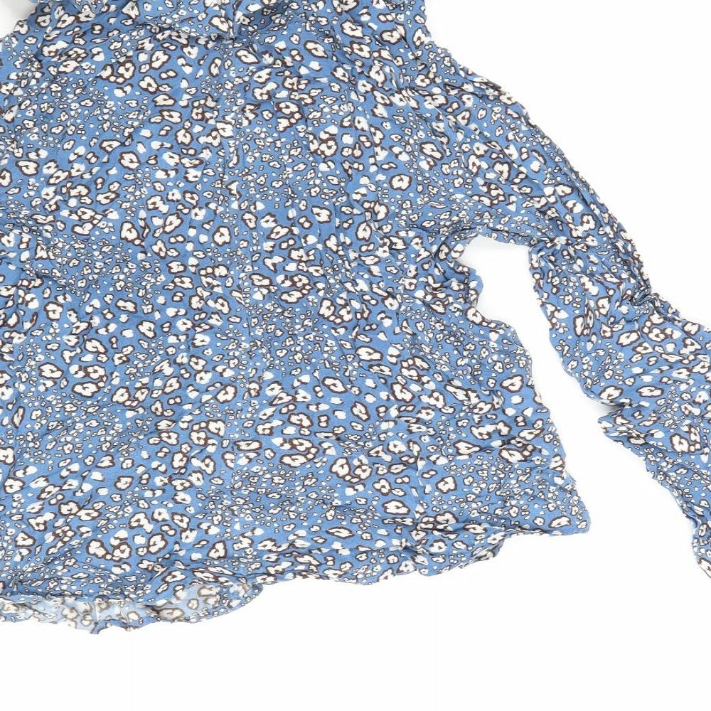 Marks and Spencer Womens Blue Floral Viscose Jersey Blouse Size 8 Round Neck - Flowers