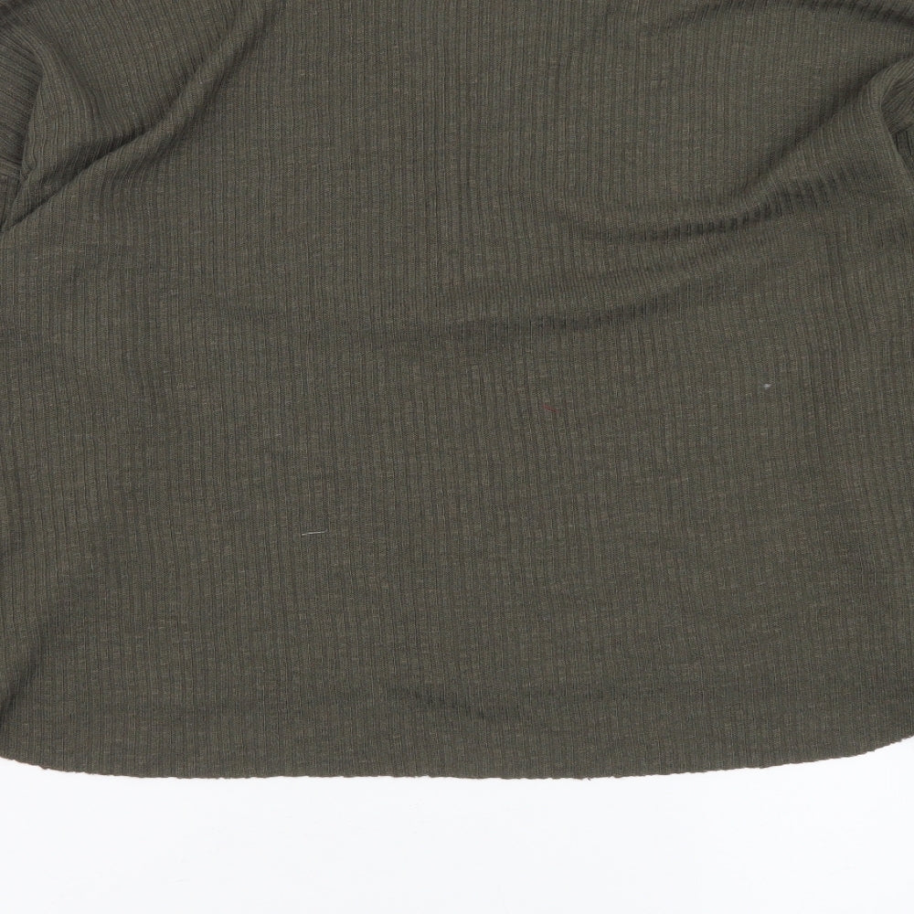 FOREVER 21 Womens Green V-Neck Acrylic Henley Jumper Size S
