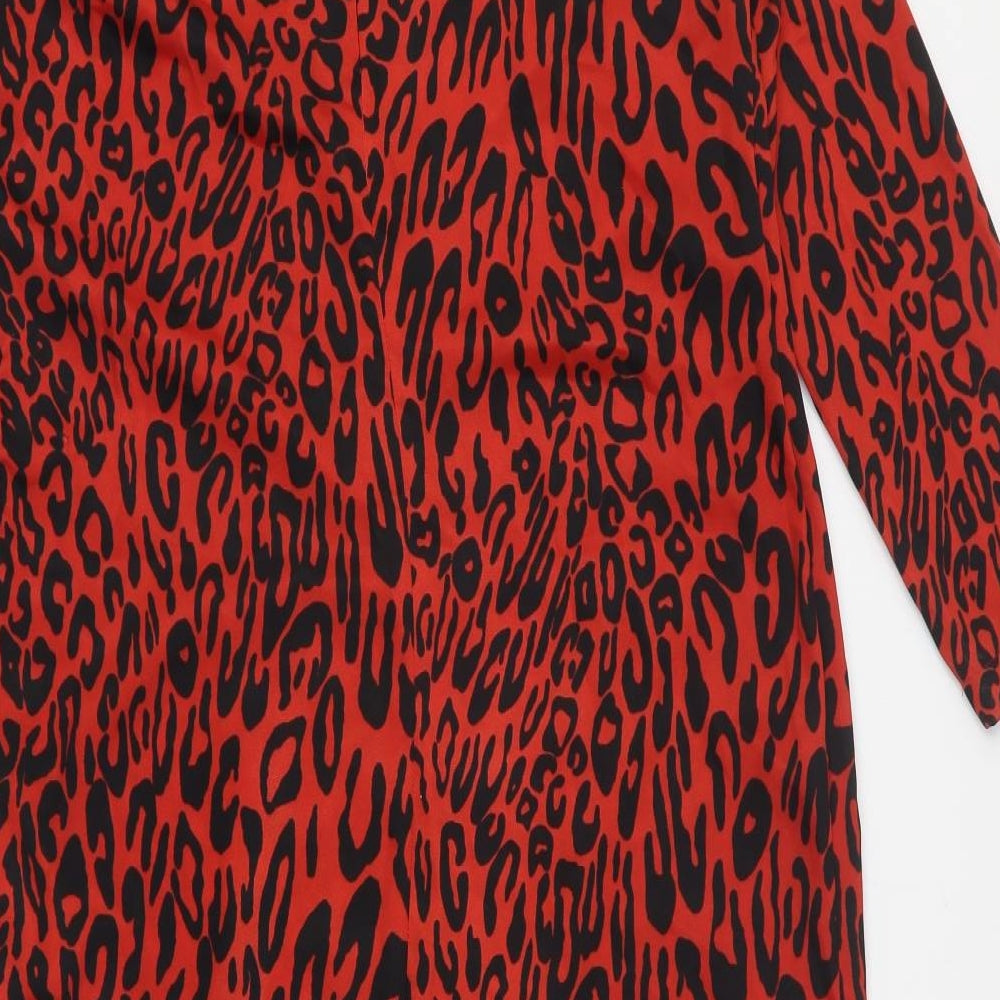 Zara Womens Red Animal Print Polyester A-Line Size M Round Neck Zip - Leopard Print