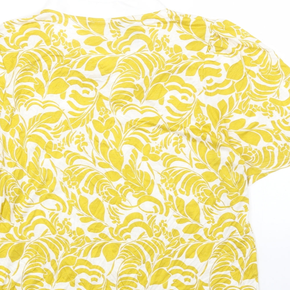 Marks and Spencer Womens Yellow Geometric Viscose Basic Blouse Size 14 Round Neck