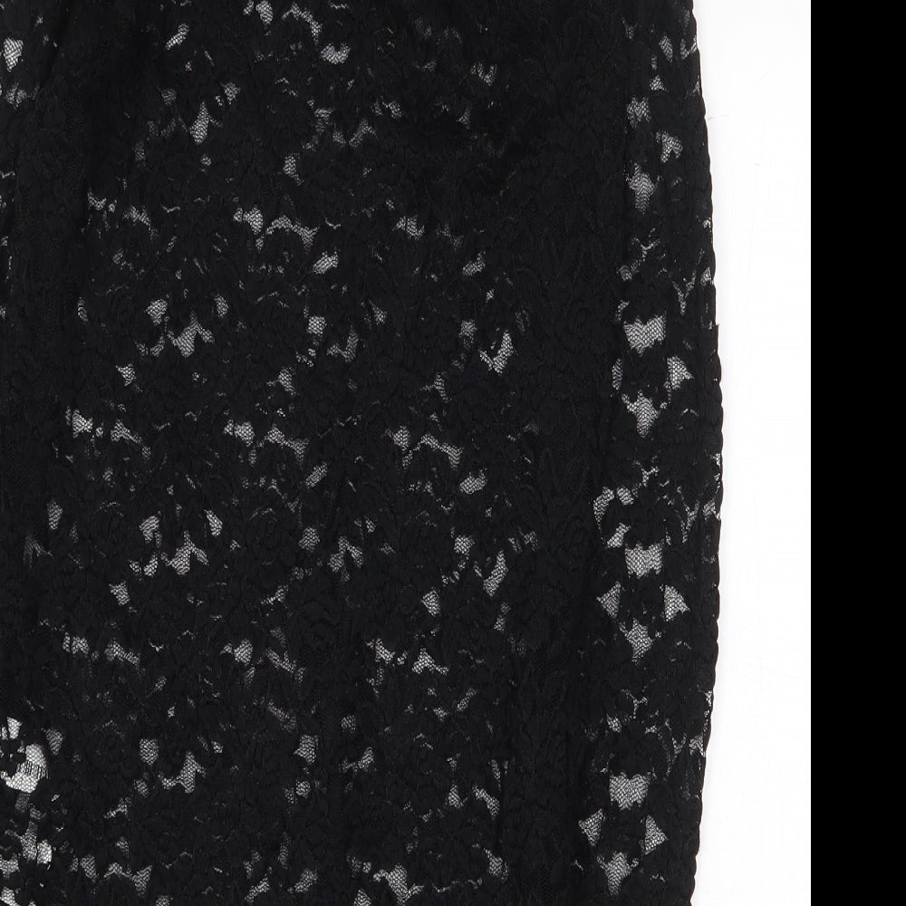 FOREVER 21 Womens Black Floral Nylon Basic Blouse Size M Boat Neck