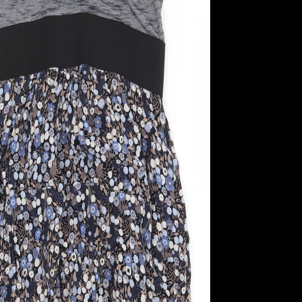 Zara Womens Grey Floral Viscose Tank Dress Size M Scoop Neck Pullover