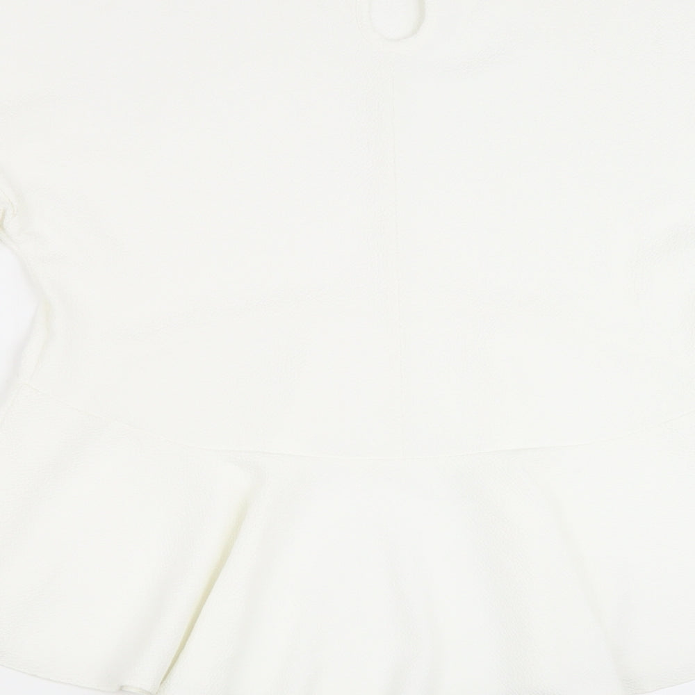 Preworn Womens White Polyester Basic Blouse Size 14 Round Neck