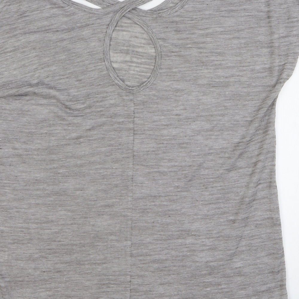 Matalan Womens Grey Striped Polyester Basic T-Shirt Size M Round Neck