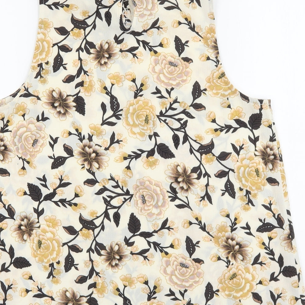 New Look Womens Ivory Floral Polyester Basic Blouse Size 10 Mock Neck