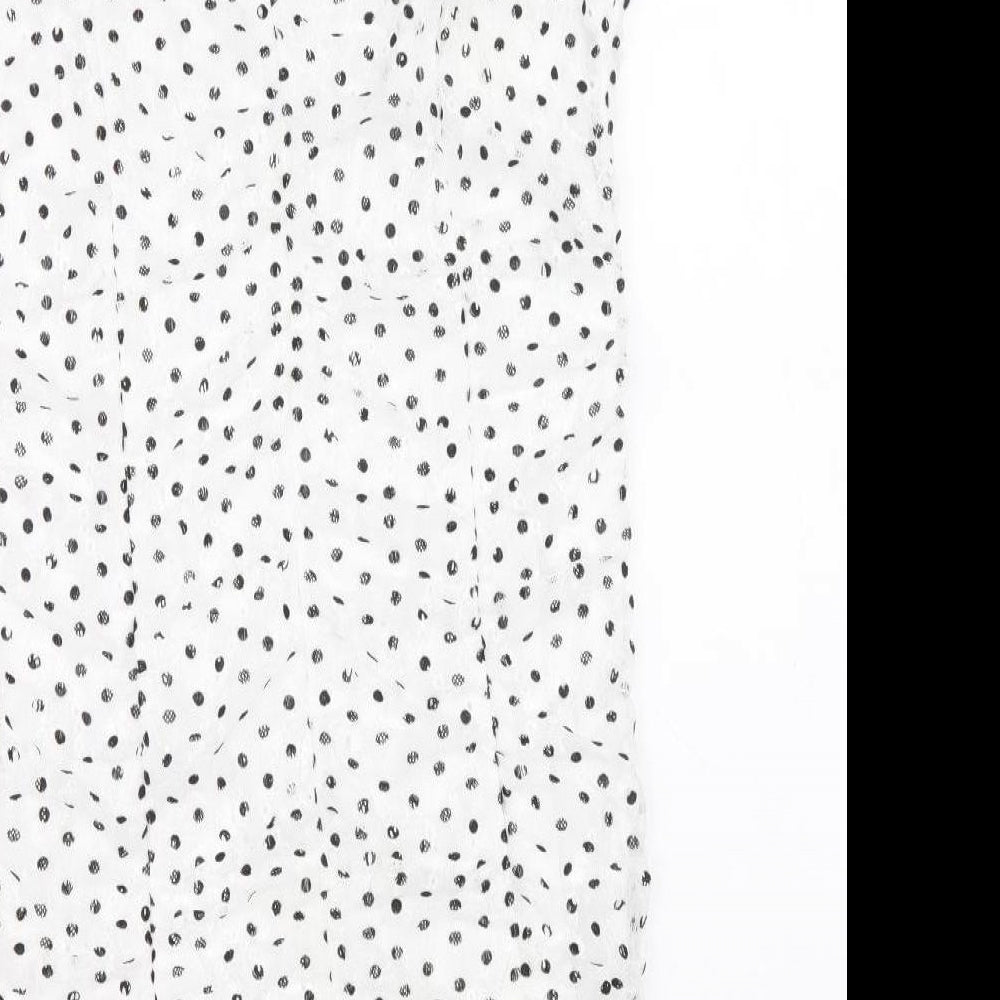 Topshop Womens White Polka Dot Nylon Mini Size 14 Sweetheart Tie
