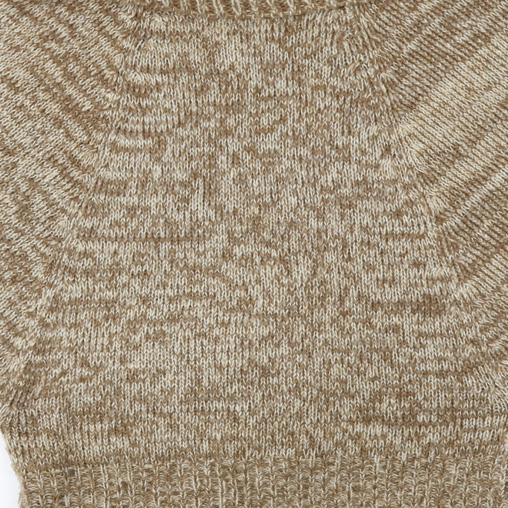 Purple Womens Beige Roll Neck Acrylic Pullover Jumper Size M