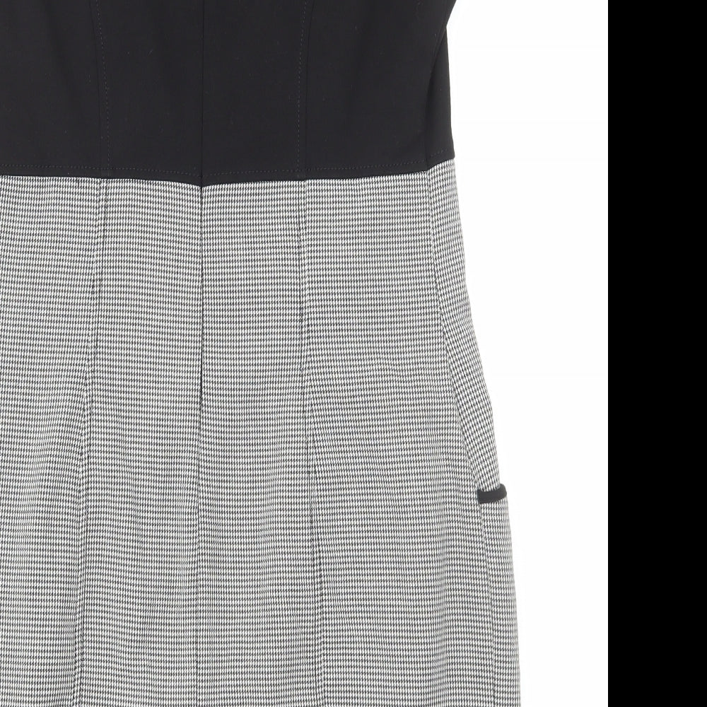 NEXT Womens Black Geometric Polyester Pencil Dress Size 14 Round Neck Zip