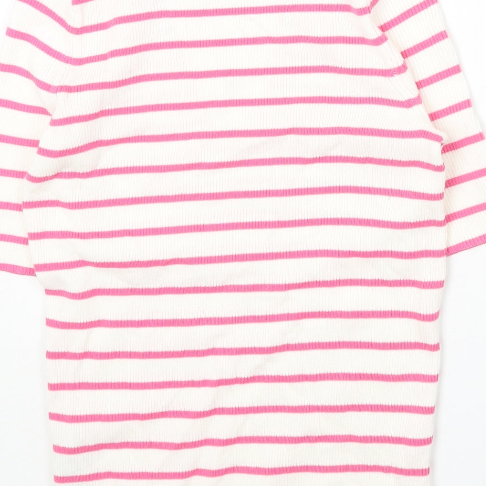 Marks and Spencer Womens Multicoloured Collared Striped Cotton Pullover Jumper Size S