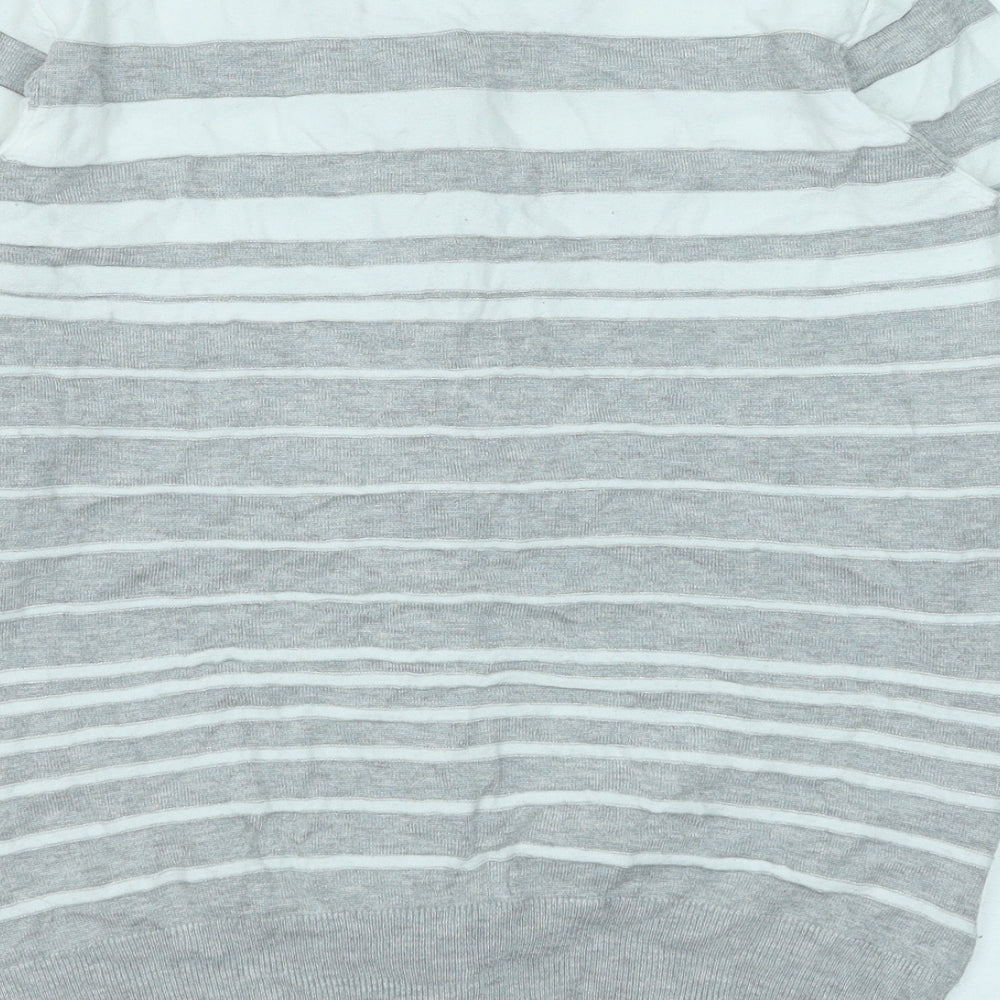 CC Womens Grey Round Neck Striped Viscose Cardigan Jumper Size S