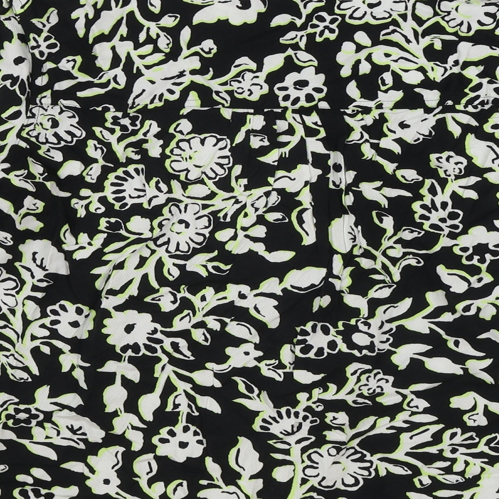 Marks and Spencer Womens Black Floral Viscose Basic Button-Up Size 6 Collared