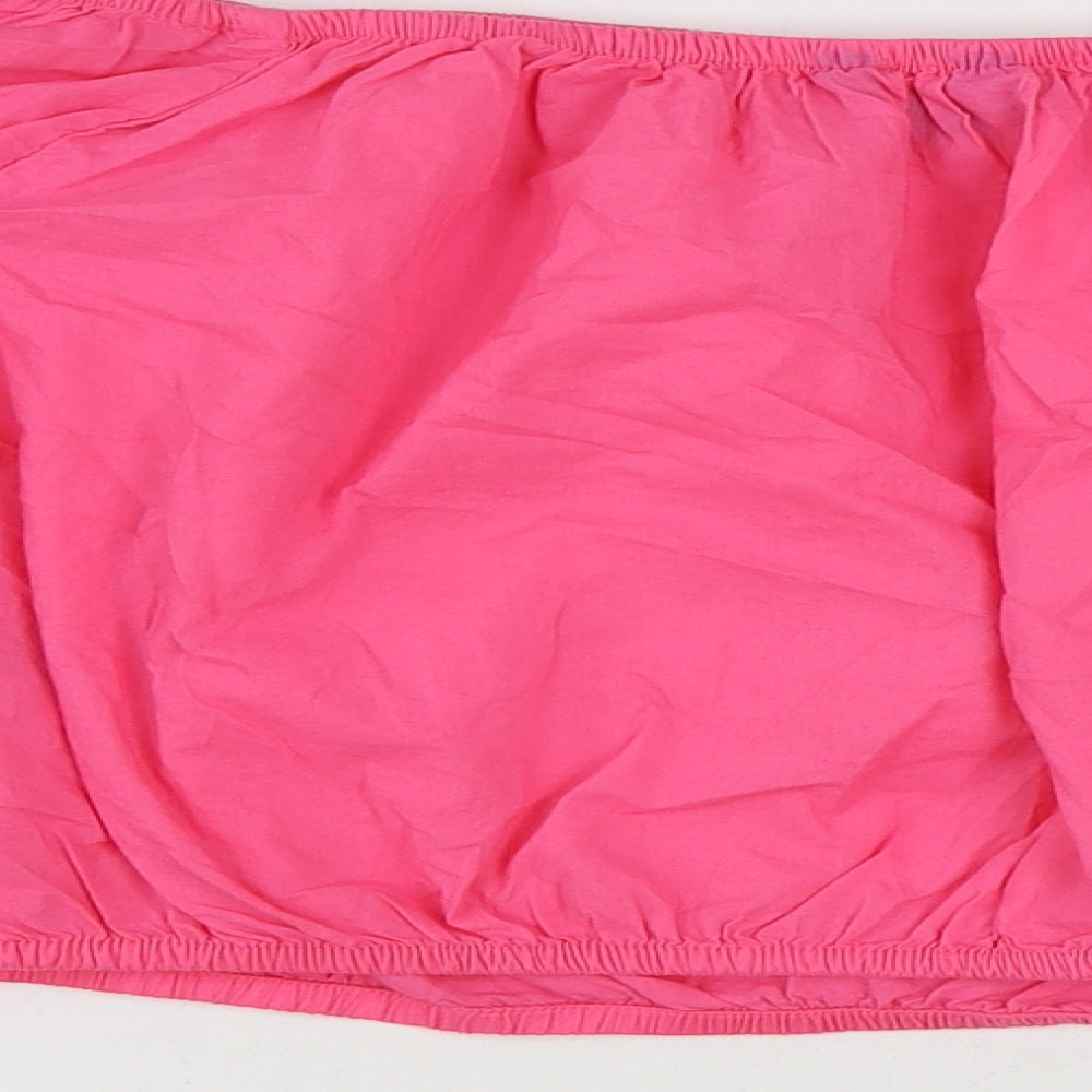Marks and Spencer Womens Pink Floral 100% Cotton Cropped Blouse Size 16 Off the Shoulder